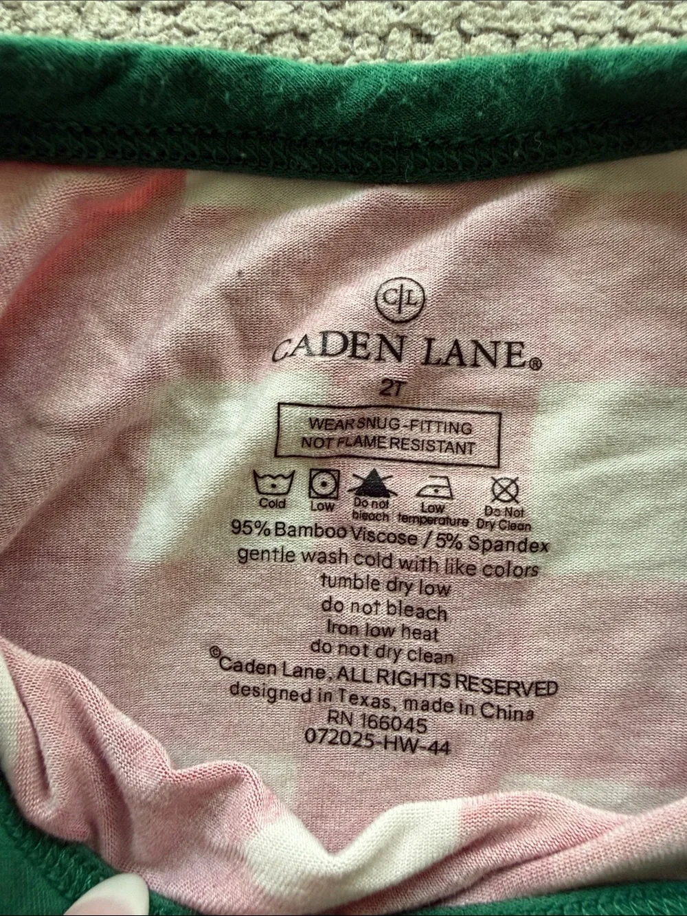 Caden Lane Red & White Checkered Kids Pajama Set with Green Trim